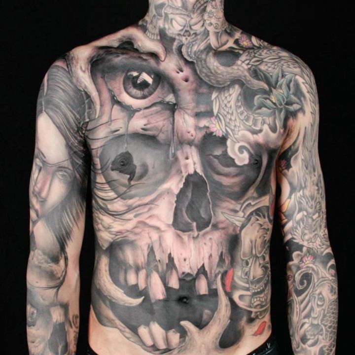 Full body skull themed tattoo - Tattooimages.biz